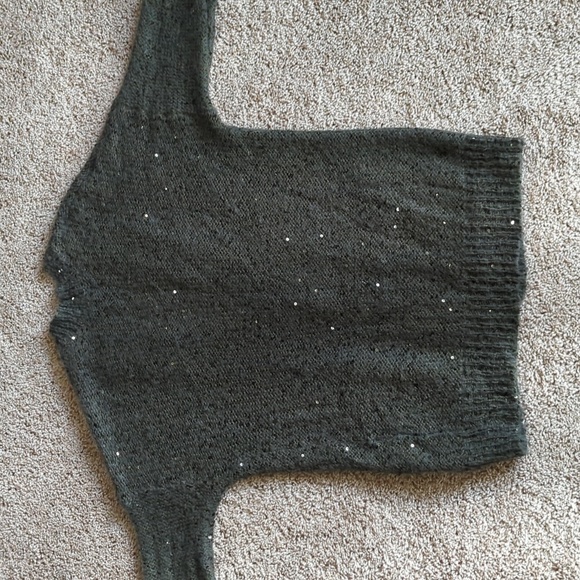 Express Sweater Womens Sz L Green Gray Mohair Blend Open Cardigan Sequins Chunky - Picture 2 of 8